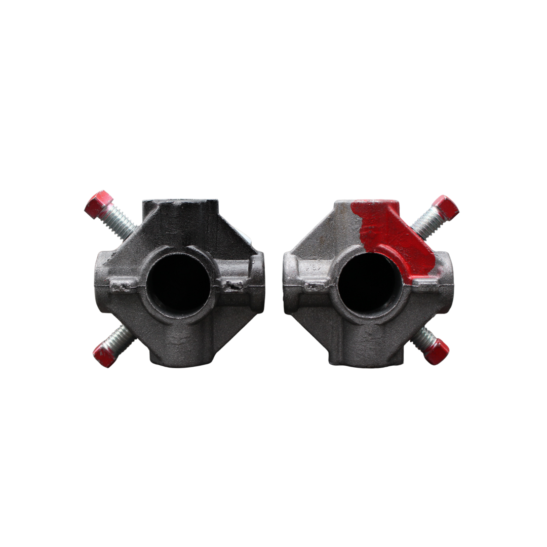 Two metal spring cones painted black and red